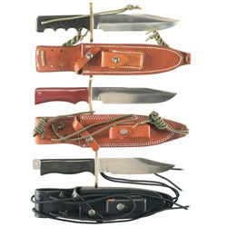 Three Randall Made Military-Style Knives with Sheaths and Pouches