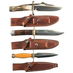Three Randall Fighting Knives with Sheaths