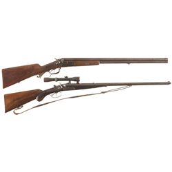Collector's Lot of Two German Hammer Combination Guns -A) P. Oberhammer Over/Under Damascus Barreled
