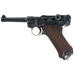 World War II Nazi Mauser "byf" Code 41 Dated P.08 Luger Semi-Automatic Pistol with Matching Magazine