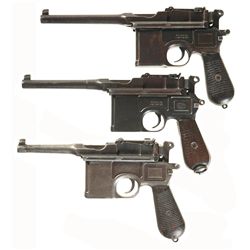 Three Mauser Small Ring Broomhandle Semi-Automatic Pistols -A) Mauser Broomhandle Pistol