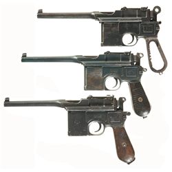Three Mauser Broomhandle Semi-Automatic Pistols -A) Mauser Large Ring Broomhandle Pistol