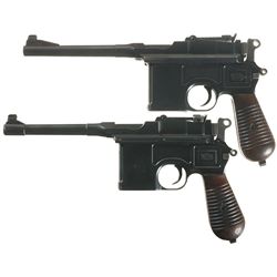 Two Mauser Broomhandle Semi-Automatic Pistols -A) Mauser Broomhandle Pistol
