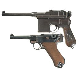 Collector's Lot of Two German Semi-Automatic Pistols -A) Mauser Red 9 Broomhandle Pistol