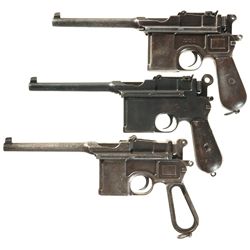 Three Mauser Broomhandle Semi-Automatic Pistols -A) Mauser Small Ring Broomhandle Pistol