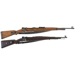 Two Nazi Bolt Action Long Guns with Slings -A) Scarce Steyr "bnz 45" Single Rune K98 Reworked Rifle