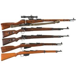 Five Military Bolt Action Rifles -A) Mosin Nagant Model 91/30 Sniper Rifle with Scope