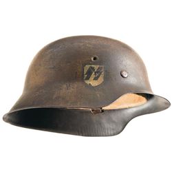 German Style Model 1942 Stahlhelm with Single SS Decal and Camouflage Paint Finish