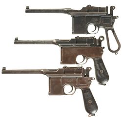 Three Mauser Broomhandle Semi-Automatic Pistols -A) Mauser Small Ring Broomhandle Pistol