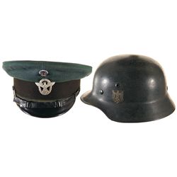 One German Military Style Visor Hat and One German Military Style Helmet