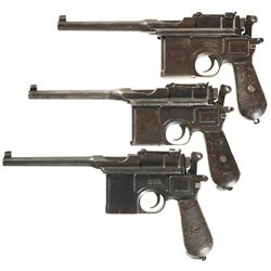 Three Mauser Small Ring Broomhandle Semi-Automatic Pistols -A) Mauser Broomhandle Pistol