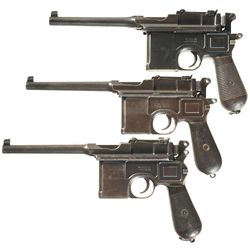 Three Mauser Small Ring Broomhandle Semi-Automatic Pistols -A) Mauser Broomhandle Pistol
