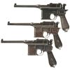 Image 1 : Three Mauser Small Ring Broomhandle Semi-Automatic Pistols -A) Mauser Broomhandle Pistol