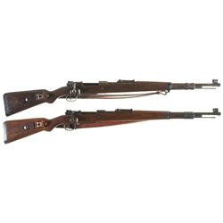 Collector's Lot of Two Nazi Germany K98 Bolt Action Military Rifles -A) J. P. Sauer "ce/42" Marked K
