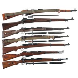 Seven Military Bolt Action Long Guns -A) Mosin Nagant Model 1891 Rifle with Bayonet