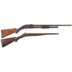 Collector's Lot of Two Antique Damascus Barrel Shotguns -A) Spencer Arms Co. Slide Action Shotgun
