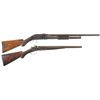Image 1 : Collector's Lot of Two Antique Damascus Barrel Shotguns -A) Spencer Arms Co. Slide Action Shotgun