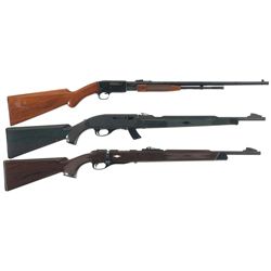 Three 22 Caliber Rifles -A) Fabrique Nationale "Trombone" Slide Action Rifle