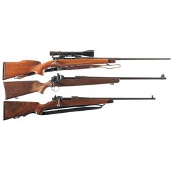 Collector's Lot of Three Bolt Action Rifles -A) World War II Era Winchester Model 70 Rifle with Scop