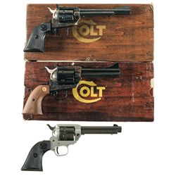 Three Colt Single Action Revolvers -A) Colt New Frontier Scout Revolver with Box