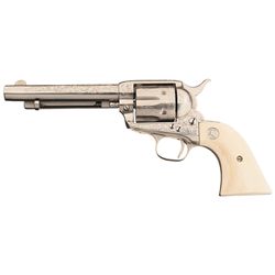 Signed Master Engraved Colt Single Action Army Revolver with Ivory Grips and Factory Letter
