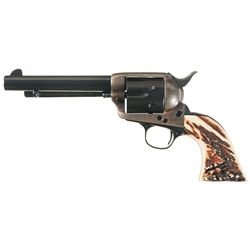 Unique First Generation Colt Single Action Army Revolver with Stag Grips and 22 Hornet Conversion