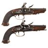 Image 1 : Matching Pair of French Flintlock Pistols with Gold Highlights -A) Unmarked French Pistol