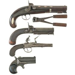 Four Pistols -A) Silver Mounted J.A. Maltby Marked Percussion Belt Pistol with Bullet Mold