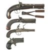 Image 1 : Four Pistols -A) Silver Mounted J.A. Maltby Marked Percussion Belt Pistol with Bullet Mold