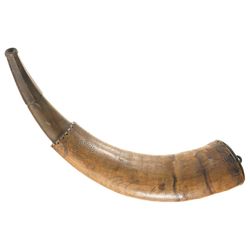 Large Powder Horn with Unique Scrimshaw Patterns