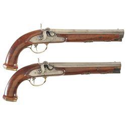 Pair of European Percussion Pistols -A) "Creuenzio Paris" Marked Pistol