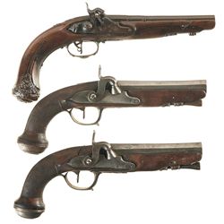 Three Percussion Pistols -A) Italian Conversion Pistol with Deep Relief Engraved Furniture