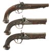 Image 1 : Three Percussion Pistols -A) Italian Conversion Pistol with Deep Relief Engraved Furniture