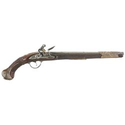 European Flintlock Pistol with Deep Relief Engraved Furniture