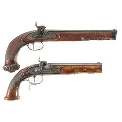 Two Percussion Pistols -A) Engraved Ioh Mond Marked Full Stock Pistol