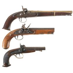 Three Black Powder Pistols -A) Brass Barreled Percussion Pistol