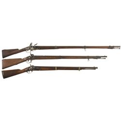 Three Antique Military Style Long Arms -A) U.S. Bartlett Marked Model 1808 Flintlock Musket
