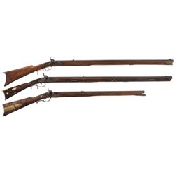 Collector's Lot of Three Percussion Rifles -A) Leman Lancaster Marked Full Stock Rifle