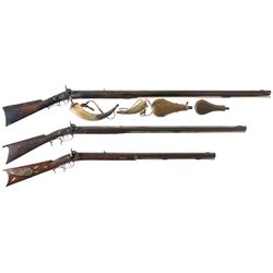 Three Percussion Rifles Flasks and Powder Horns -A) Unmarked Full Stock Rifle