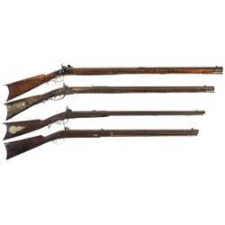 Four Percussion Long Guns -A) T. Davidson Cincinnati Full Stock Rifle