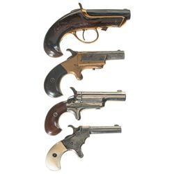 Four Antique Single Shot Derringers -A) Williamson Patent Moore Derringers