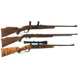 Three Sporting Rifles -A) Savage Model 99M Lever Action Rifle with Scope Mounts