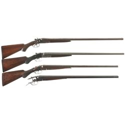 Four Side by Side Shotguns -A) T. Barker Damascus Hammer Shotgun