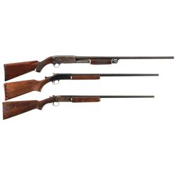 Three Shotguns -A) Early 16 Gauge Ithaca Model 37 Slide Action Shotgun