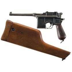 World War I Era Mauser Commercial Broomhandle Semi-Automatic Pistol with Matching Numbered Stock
