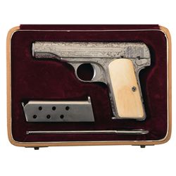 Engraved Fabrique Nationale Model 1910 Semi-Automatic Pistol with Ivory Grips and Case