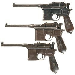Three Mauser Small Ring Broomhandle Semi-Automatic Pistols -A) Mauser Broomhandle Pistol