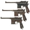 Image 1 : Three Mauser Small Ring Broomhandle Semi-Automatic Pistols -A) Mauser Broomhandle Pistol