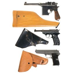Three Semi-Automatic Pistols -A) Shansei Arsenal Style Broomhandle Pistol with Stock Holster