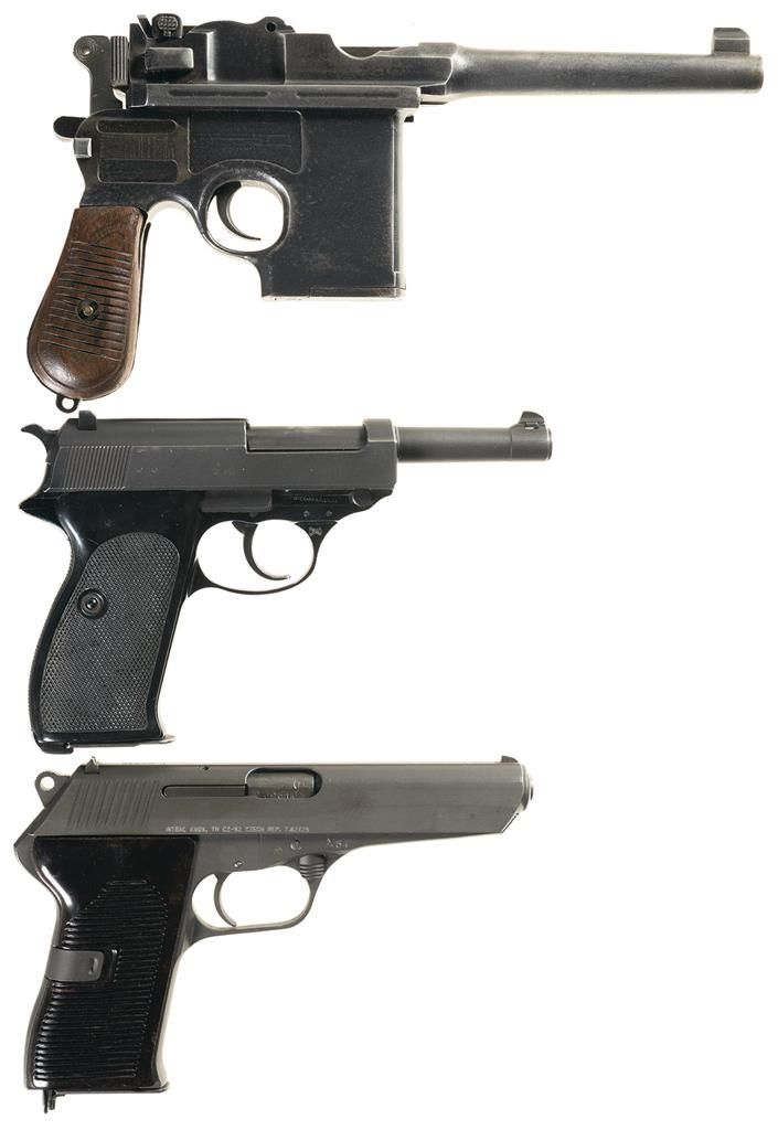 Three SemiAutomatic Pistols A) Shansei Arsenal Style Broomhandle Pistol with Stock Holster